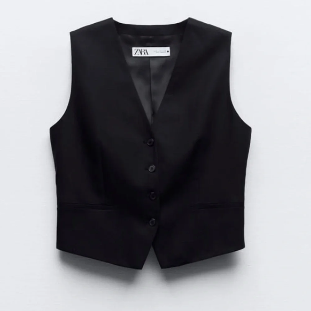 Zara Tailored Linen Blend Vest Waistcoat‎ In Black Size XL